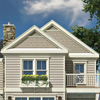 the Photoshop rendering of an architect's proposed changes to a house emphasizing window trim and frieze boards