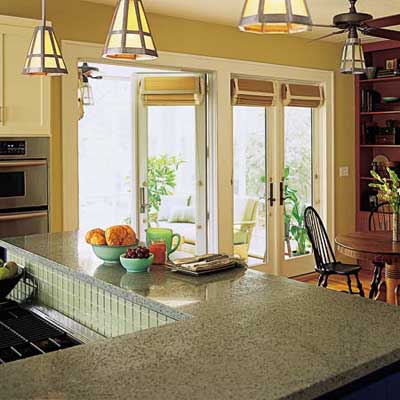 bright kitchen with several windows
