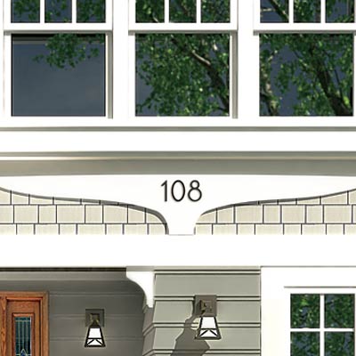 a Photoshop rendering of a cottage redesign focusing on the house numbers