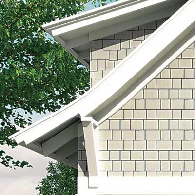 a Photoshop rendering of a cottage redesign focusing on the woven corner siding