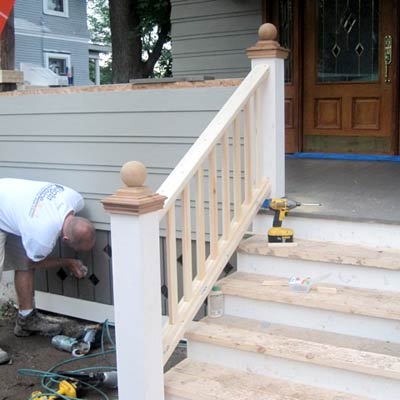 the newly remodeled front porch stairs