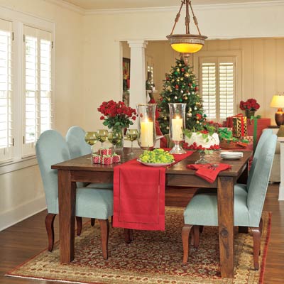 open dining room and living room in craftsman style cottage