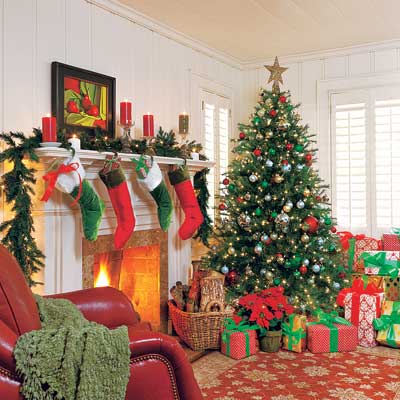living room with fireplace in craftsman style cottage