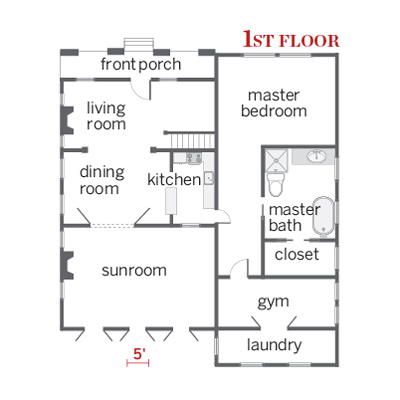 floor plan of first floor of craftsman cottage