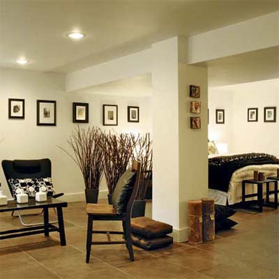 large open guest suite built as part of this basement remodel