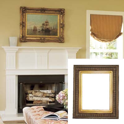 Gold ornate frame in colonial living room