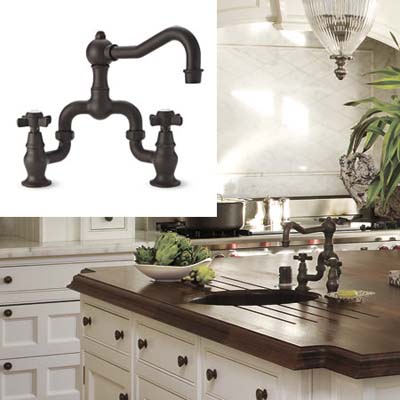 Brass faucet on a kitchen island