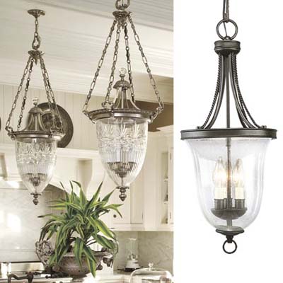 dressy foyer lights hang from kitchen ceiling