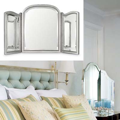 Beveled vanity mirror dresses up bedroom
