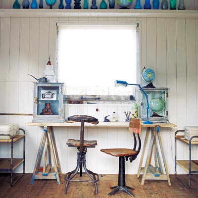 rustic workspace with salvaged materials