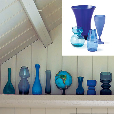 rustic workspace with recycled glass vases