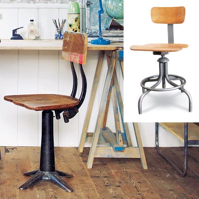 rustic workspace with industrial stool