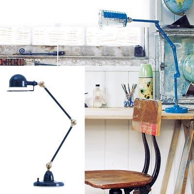 rustic workspace with adjustable table lamp