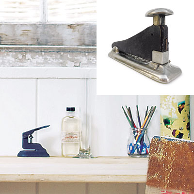 rustic workspace with vintage stapler