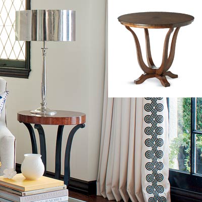 well furnished living room with wood side table with curved legs