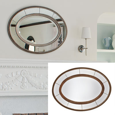 well furnished living room with oval beaded mirror