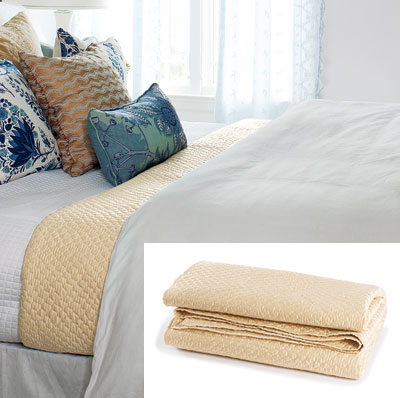 light airy bedroom with luxe coverlet
