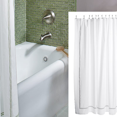 sage and lavender bathroom with shower curtain