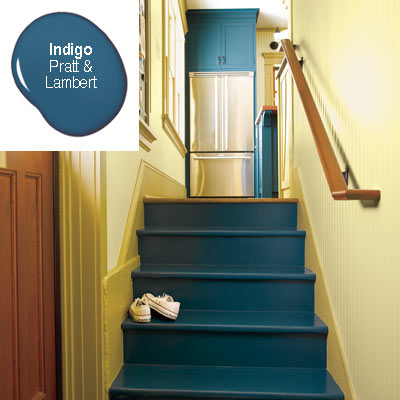 back stairs to kitchen painted rich blue
