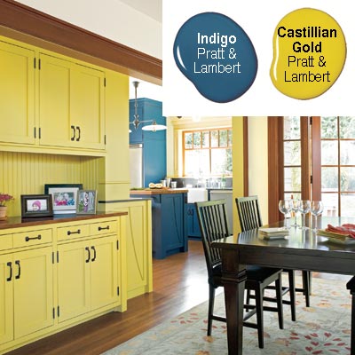 dining room cabinetry painted greenish gold to connect to kitchen color scheme