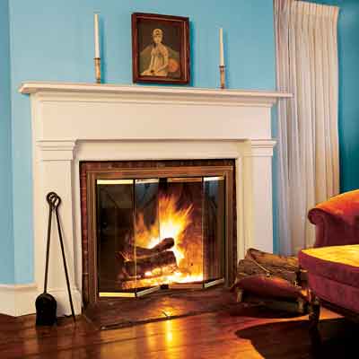 fireplace with glass doors