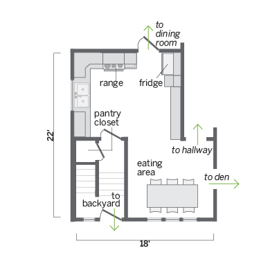 floor plan of outdated kitchen