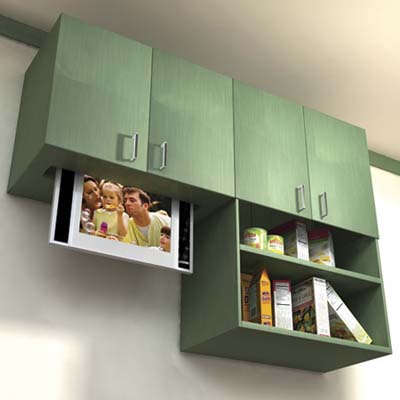 Flatscreen tv hidden behind cabinets using tv lift