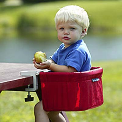 high chair hooked onto table