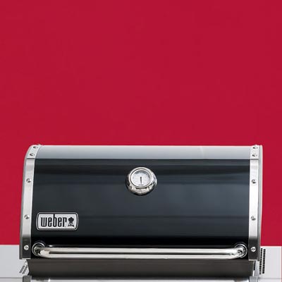 the Weber Genesis-310 three-burner propane grill close up on the lid