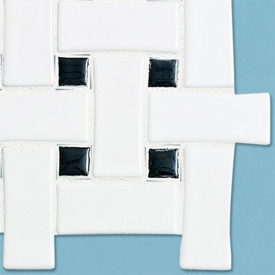 detail of a budget black and white basketweave tile