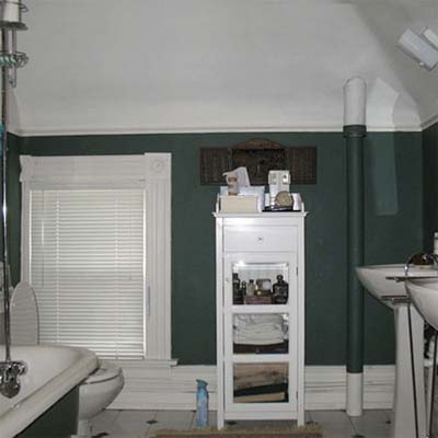 bathroom with dark green walls