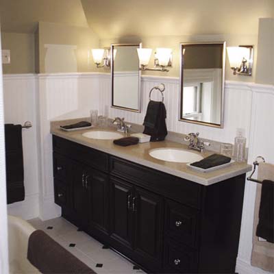 remodeled bathroom with double sinks