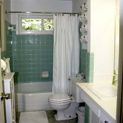 updated bathroom with teal tile