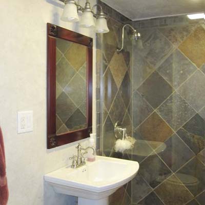 remodeled bathroom with tiled shower