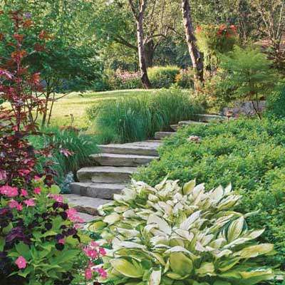 stone staircase runs through garden
