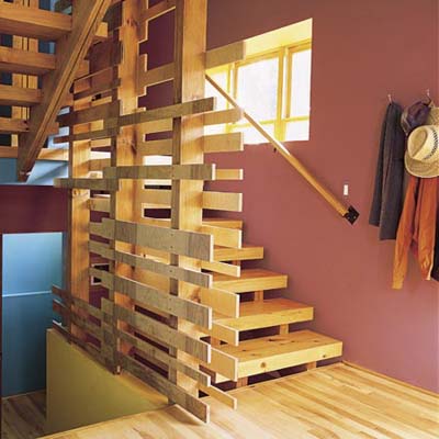 Slatted staircase in eco-home