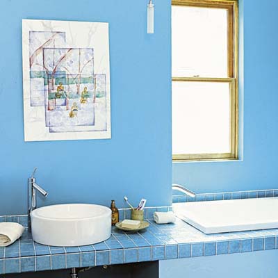 master bath with extra-long tub in eco-home