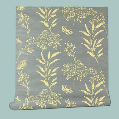 Grasses in Blue grasscloth wallpaper