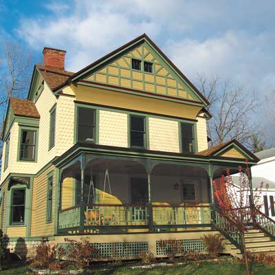 repainted stick style house with curb appeal