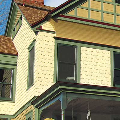 repainted stick style house with curb appeal