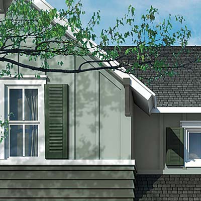 farmhouse with two different kinds of siding