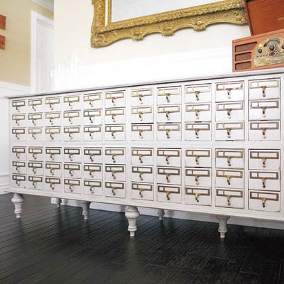 card catalog salvaged into serving station