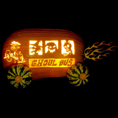ghoul bus carved pumpkin for contest