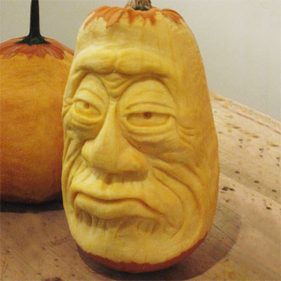 scary face carved pumpkin for contest