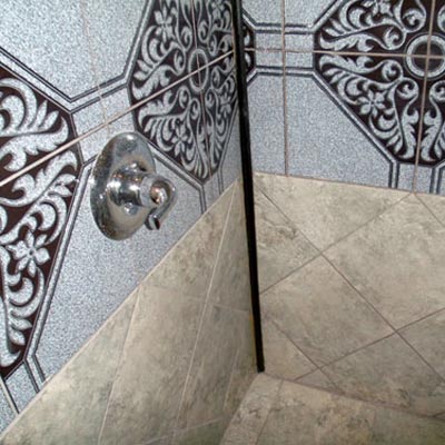 Shower with wood trim