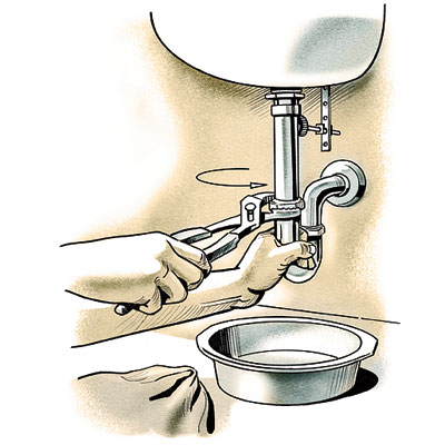 illustration of hands unclogging sink
