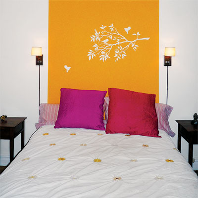 Master bedroom with painted headboard
