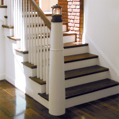 A Lighthouse-insired newel post and landing