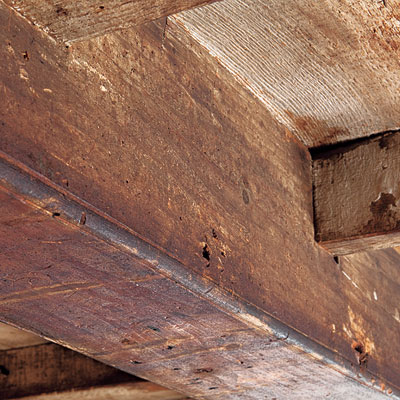 Close up of interior ceiling beams in the Bedford Homestead 