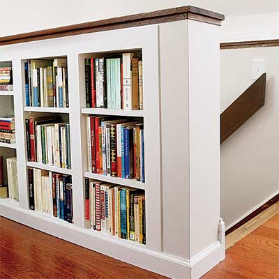 storage used to delineate space in this refinished attic 